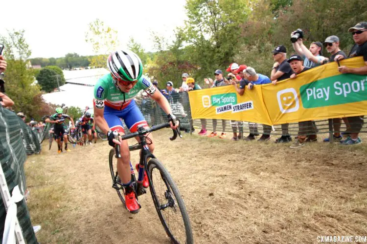 Eva Lechner leads up the Mt. Krumpit climb early in the race. Photo by David Mable/Cyclocross Magazine.