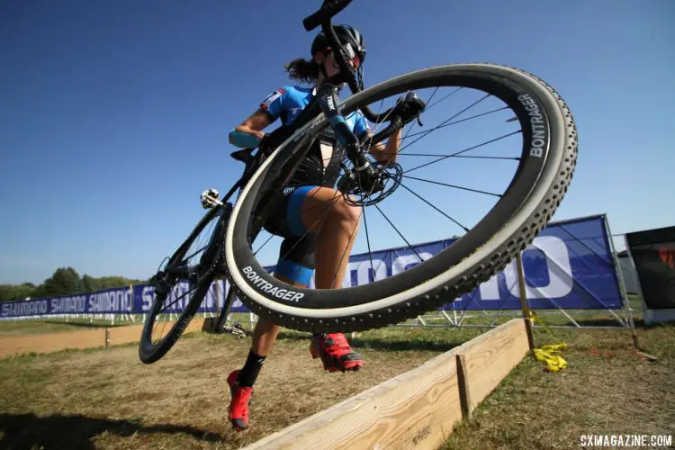 Riding her home course, Madison's Emma Swartz hops the barriers during Friday's C2 race at the Trek CX Cup. © D. Mable / cxmagazine.com