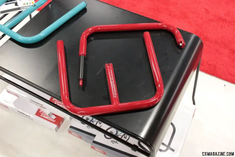 Feedback Sports Scorpion bike stand now comes as a two-piece unit, for easier portability and much cheaper packaging and shipping. Interbike 2017 © Cyclocross Magazine