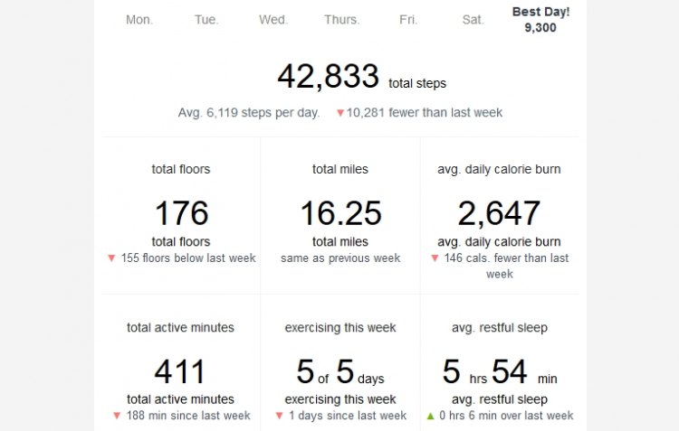 Fitbit emails you a report each week on your status. It may not be super accurate for steps and calories, but trend lines can be informative.