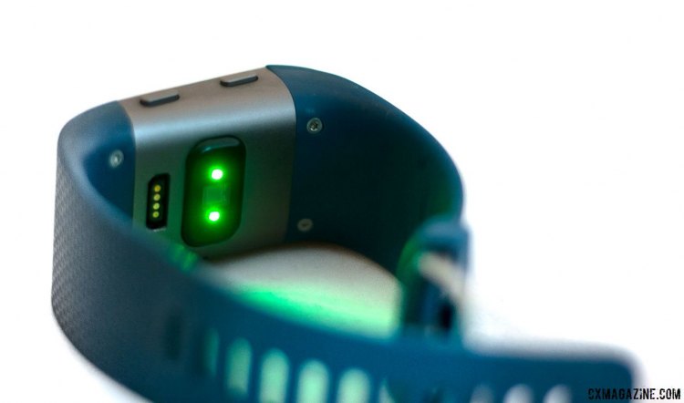 Fitbit Surge GPS/heart rate monitor smart watch uses optical LEDs to monitor capillary action. It seems accurate during normal daily life, but can lag or have gaps when you start to get going. Buy it for the easy-to-use GPS, but not for heart rate accuracy. © Cyclocross Magazine