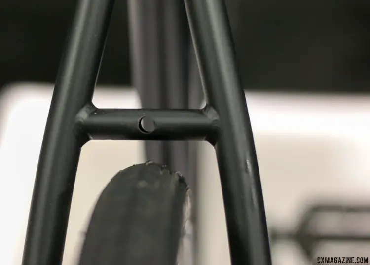 LandYachtz's $1700 Columbus Cromor steel drop bar do-it-all CB2 bike with fender mounts, but the bridge limits the tire volume by tire height. Interbike 2017 © Cyclocross Magazine