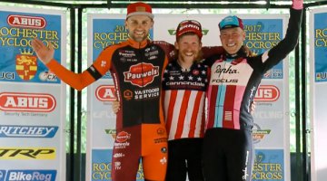 2017 Rochester Cyclocross Day 1 podium: Stephen Hyde, Rob Peeters and Jeremy Powers