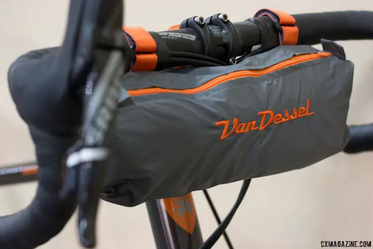 The new 2018 Van Dessel WTF 853 LTD comes with a limited edition handlebar bag. The handlebar bag is available separately for $1500, and comes with a free WTF 853 LTD frameset. Interbike 2017 © Cyclocross Magazine