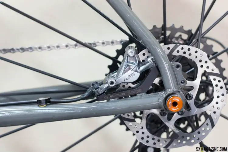 The new 2018 Van Dessel WTF 853 LTD uses flat mount brake mounts, of course, but can be adapted to post mount. Interbike 2017 © Cyclocross Magazine