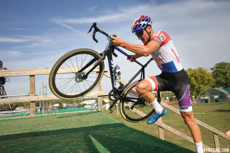 The flyover stairs was the only dismount Mathieu van der Poel was forced to make. 2017 Jingle Cross World Cup, Elite Women. © D. Mable / Cyclocross Magazine