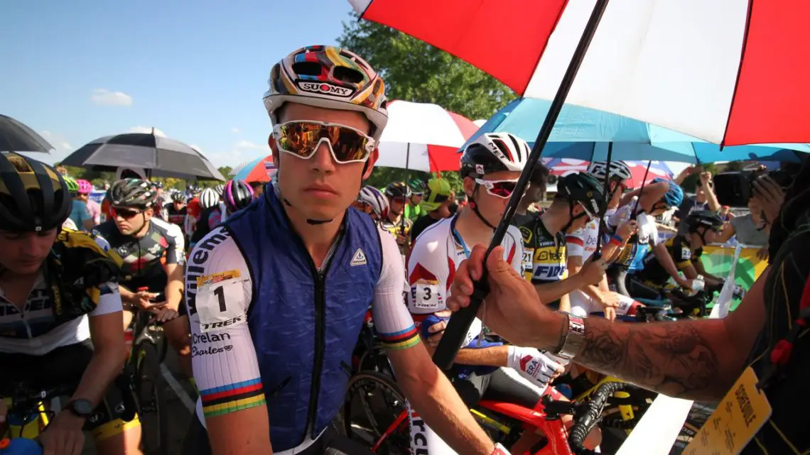 Wout van Aert gets ready for his World Cup race. 2017 World Cup Waterloo Elite Men. © D. Mable / Cyclocross Magazine