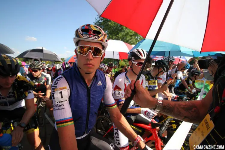 Wout van Aert gets ready for his World Cup race. 2017 World Cup Waterloo Elite Men. © D. Mable / Cyclocross Magazine