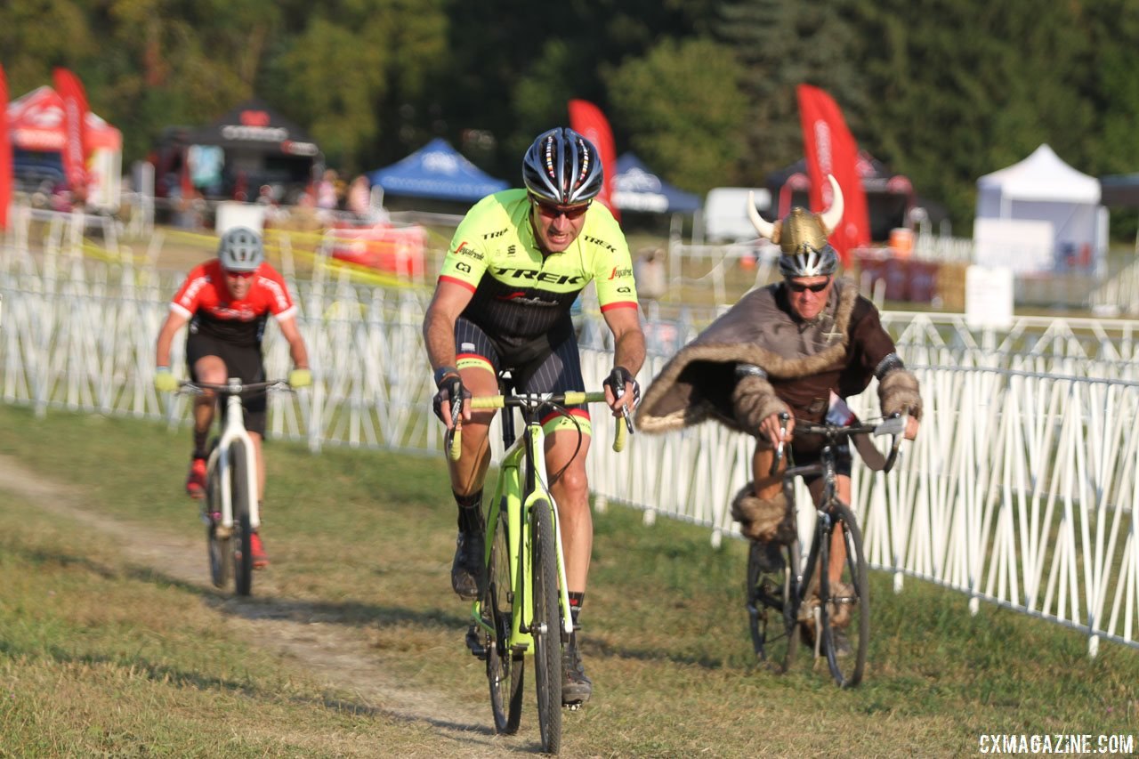 Jens Voigt let his legs do the shouting in the Legends race. 2017 World Cup Waterloo Legends Race. © D. Mable / Cyclocross Magazine