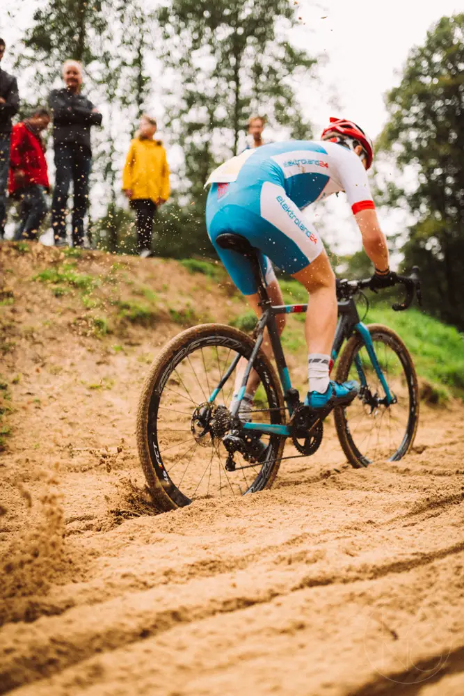 Cyclocross-Land features a sandpit for riders to navigate. 2017 Cyclocross-Fest at Cyclocross-Land, Hamburg, Germany © Tobias Lang