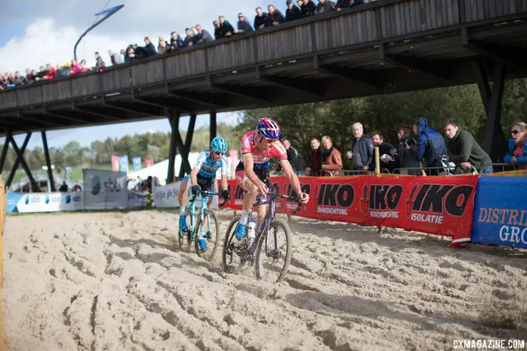 Mathieu van der Poel chases back after his crash. Cyclocross Superprestige #3 - Boom, BEL. © Balint Hamvas / Cyclocross Magazine