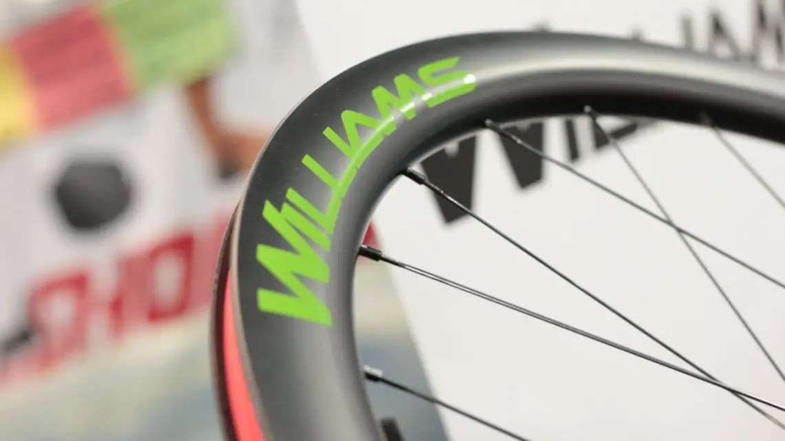 Williams Cycling's $1399 System 45 carbon disc wheels is the company's do-it-all wheelset. 45mm deep, 18.6mm internal width. 1558 grams per set. Available soon in a shop near you as the company makes the move from consumer direct to shops. Interbike 2017 © Cyclocross Magazine