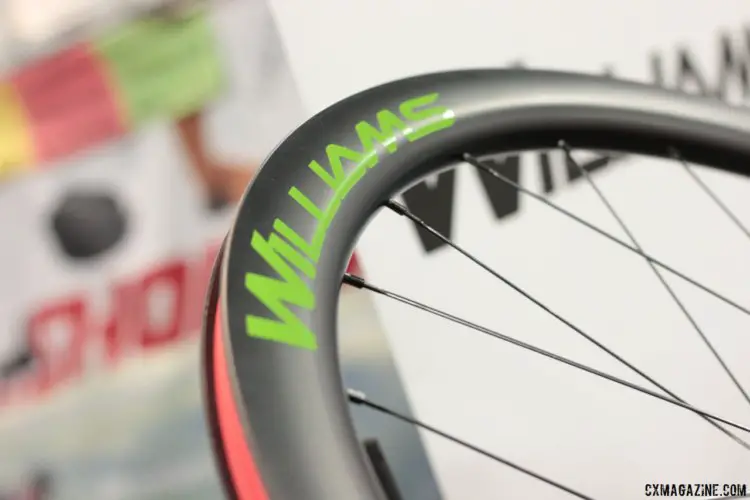 Williams Cycling's $1399 System 45 carbon disc wheels is the company's do-it-all wheelset. 45mm deep, 18.6mm internal width. 1558 grams per set. Available soon in a shop near you as the company makes the move from consumer direct to shops. Interbike 2017 © Cyclocross Magazine