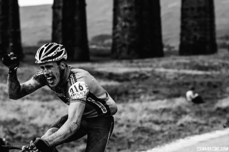 Callum Sewell shows some excitement during his first 3 Peaks race. 2017 Three Peaks Cyclocross. © D. Monaghan / Cyclocross Magazine
