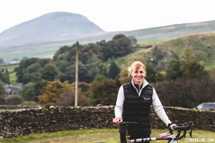 Women's winner Christina Wiejak poses with one of the famed peaks in the background. 2017 Three Peaks Cyclocross. © D. Monaghan / Cyclocross Magazine