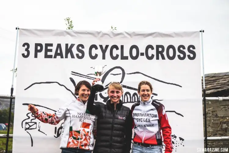 Women's podium: Christina Wiejak, Sarah Barber and Verity Appleyard. 2017 Three Peaks Cyclocross. © D. Monaghan / Cyclocross Magazine