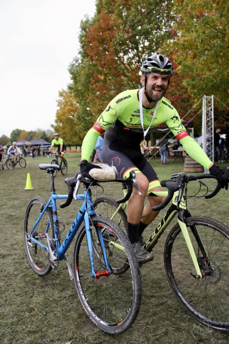 Post podium. Pit Bike. Medal. Bob's Red Mill Oatmeal. Time for a beer! © M. Estes / Cyclocross Magazine