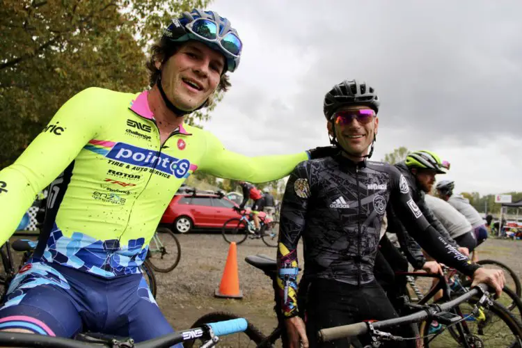 Point S Racing's Steven Beardsley acknowledges the effort of Trusty Switchblade Cycling's Gabe Linn in Men's SS. © M. Estes / Cyclocross Magazine