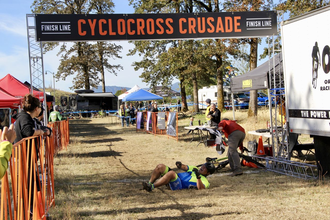 This rider went OTB right on the finish line. CX Crusade Cascade Locks