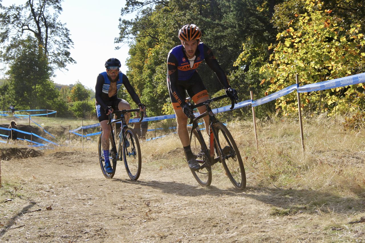 Last lap. Sean Babcock (Team S&M) leads Josh Kelly (Breadwinner Cycles