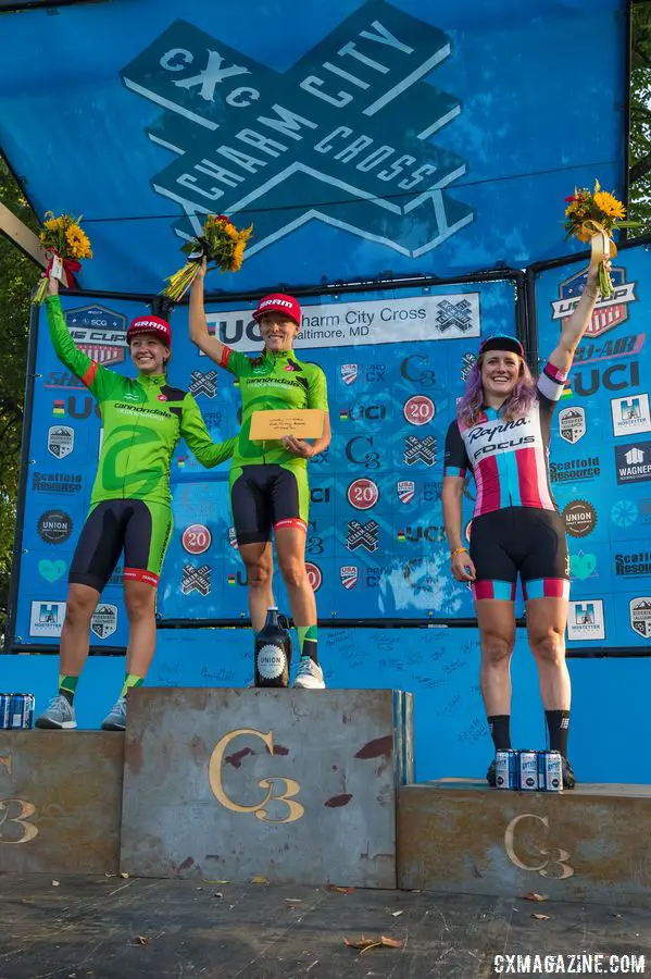 Women's podium: Keough, White, Noble. 2017 Charm City Cross Day 1 © M. Colton / Cyclocross Magazine