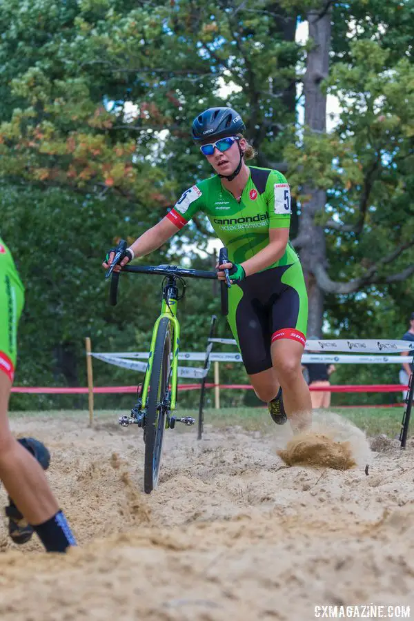 Emma White pushes her bike through the deep sand pit. 2017 Charm City Cross Day 1 © M. Colton / Cyclocross Magazine