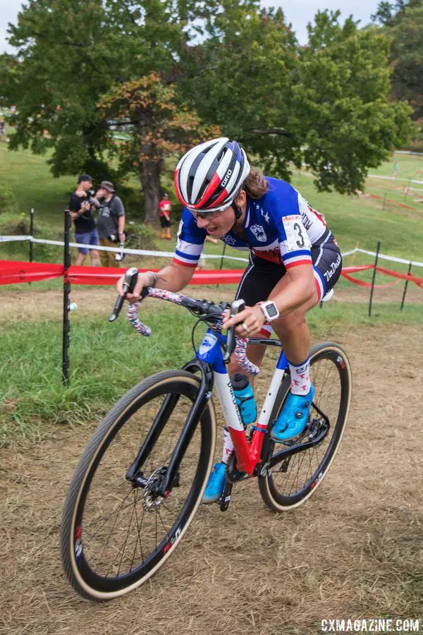 Caroline Mani (Van Dessel Factory Team) puts the power down on Sunday. 2017 Charm City Cross © M. Colton / Cyclocross Magazine