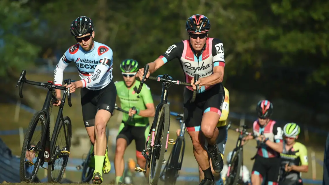 Powers and Ortenblad race up a run-up. 2017 GP of Gloucester Day 2. photo: Chris McIntosh