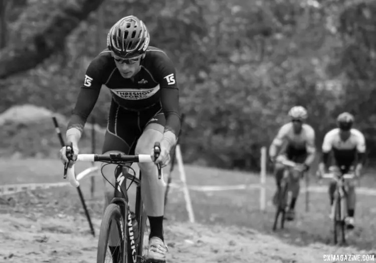 Tristan Schouten leads at the sandpit in the Masters 35+ race. 2017 Grafton Pumpkin Cross. © Z. Schuster / Cyclocross Magazine