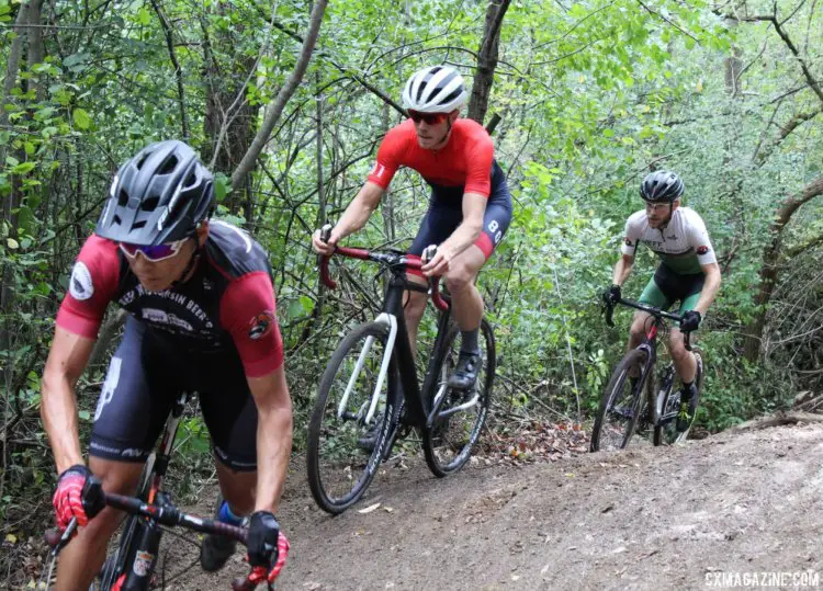 Elite riders head through the technical section in the woods. 2017 Grafton Pumpkin Cross. © Z. Schuster / Cyclocross Magazine