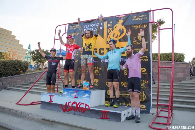 Men's podium at West Sac GP - Clark, Haidet and Krughoff were top three. Anthony Clark wins 2017 WSCXGP Day 1. © V. Sama / Cyclocross Magazine