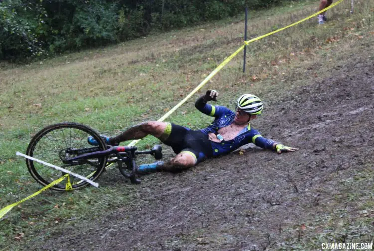 By the end of the last race, the rain made the descent off the hill treacherous. 2017 Grafton Pumpkin Cross. © Z. Schuster / Cyclocross Magazine