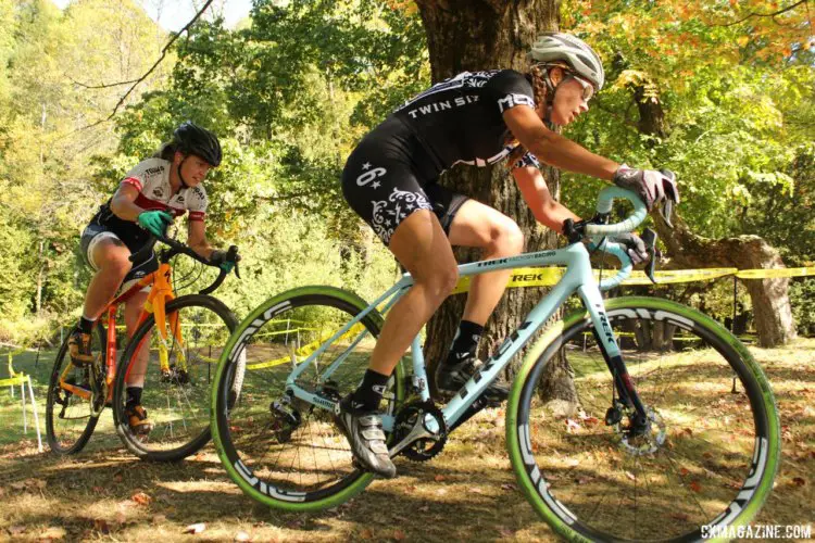 Heidi Beck and Emily Nordahl battled well into Saturday's race. 2017 Flyover Silver Creek. © Z. Schuster / Cyclocross Magazine