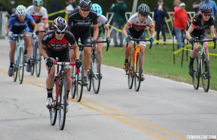 Katie Isermann took the holeshot in the Women's Elite race. 2017 Grafton Pumpkin Cross. © Z. Schuster / Cyclocross Magazine