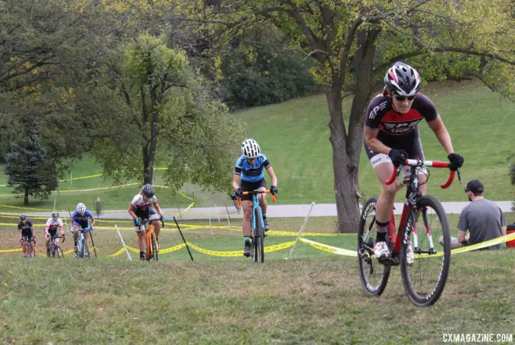 Katie Isermann leads the way up Kill'n Hill. 2017 Grafton Pumpkin Cross. © Z. Schuster / Cyclocross Magazine