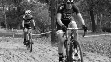 Katie Isermann leads Caitlin Neuman at the sand. 2017 Grafton Pumpkin Cross. © Z. Schuster / Cyclocross Magazine