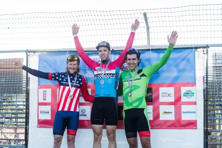 Men's podium: Ortenblad, Hyde and White. 2017 KMC Cross Fest Day 2. © Jake Orness