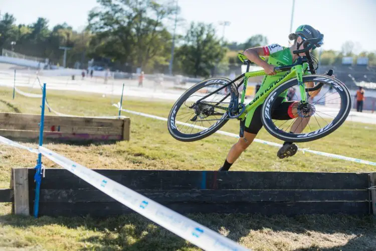 Kaitie Keough hops over the barrier. 2017 KMC Cross Fest Day 2. © Jake Orness