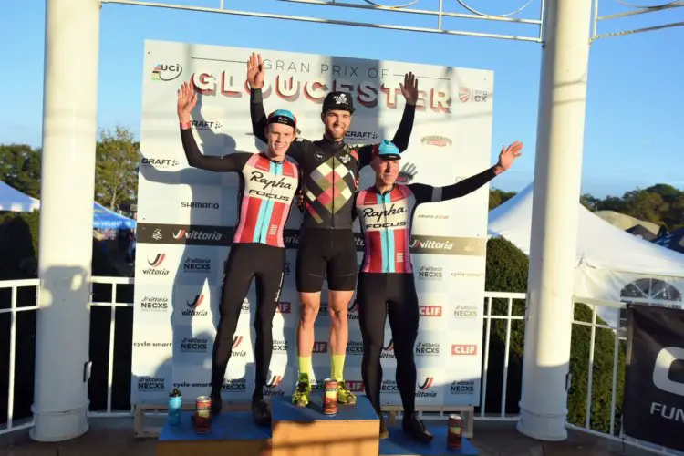 Men's podium on Day 1 of the Gloucester GP: Tobin Ortenblad, Spencer Petrov, Jeremy Powers © C. McIntosh