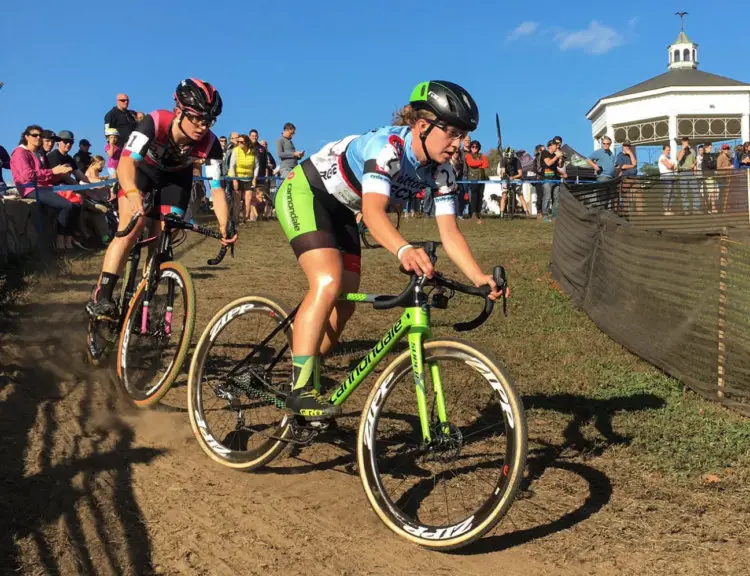Emma White and Ellen Noble battle early in Sunday's race. 2017 GP of Gloucester Day 2. photo: Lauren LeClaire
