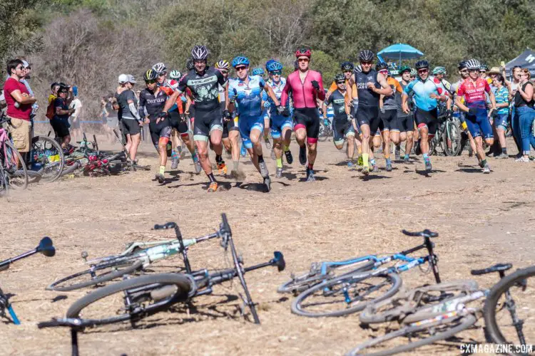 Both the Mens and Womens A fields featured a Le Mans style start. 2017 Rock Lobster Cup, Wilder Ranch. © J. Vander Stucken / Cyclocross Magazine