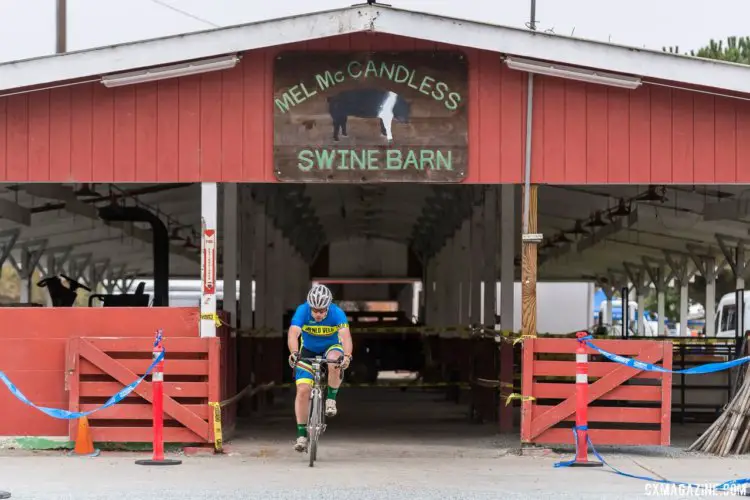 Exit from the barn. Luckily there were no pigs inside. 2017 Surf City Cyclocross © J. Vander Stucken / cxmagazine.com