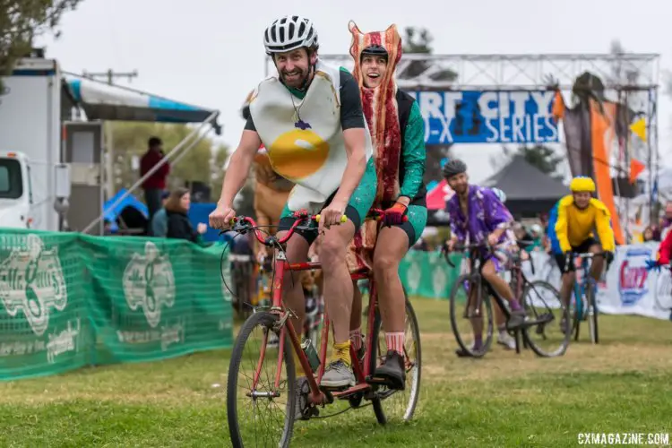 Egg and Bacon won a pie as one of the best costumes. 2017 Surf City Cyclocross © J. Vander Stucken / Cyclocross Magazine