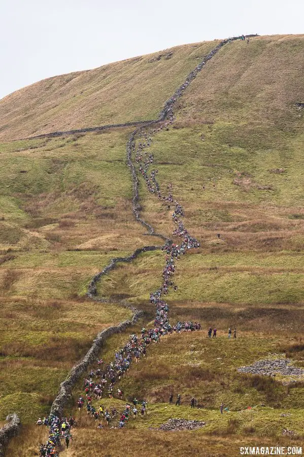 Simon Fell is one of the hills riders will likely have to walk up. Some of the faster ones are able to run. 2017 Three Peaks Cyclocross. © D. Monaghan / Cyclocross Magazine