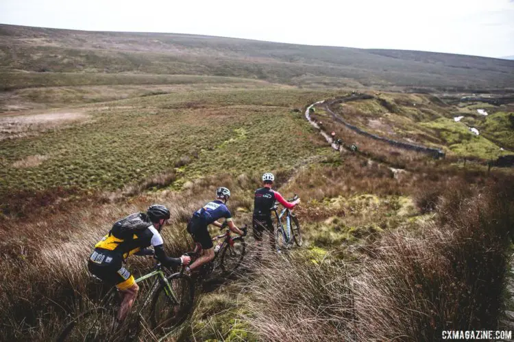 Experience at 3 Peaks pays of and route decisions about which route to take are important. Here, riders descend the Whernside peak. 2017 Three Peaks Cyclocross. © D. Monaghan / Cyclocross Magazine