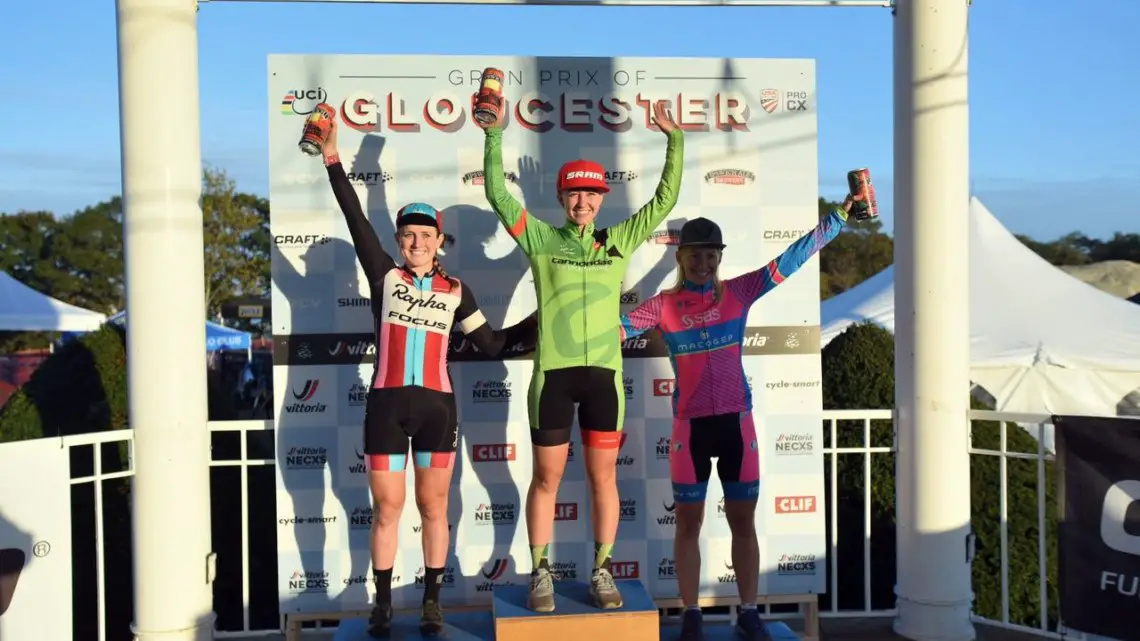 Women's podium Day 1 of GLoucester GP: Emma White, Ellen Noble, Christel Ferrier-Bruneau © C. McIntosh