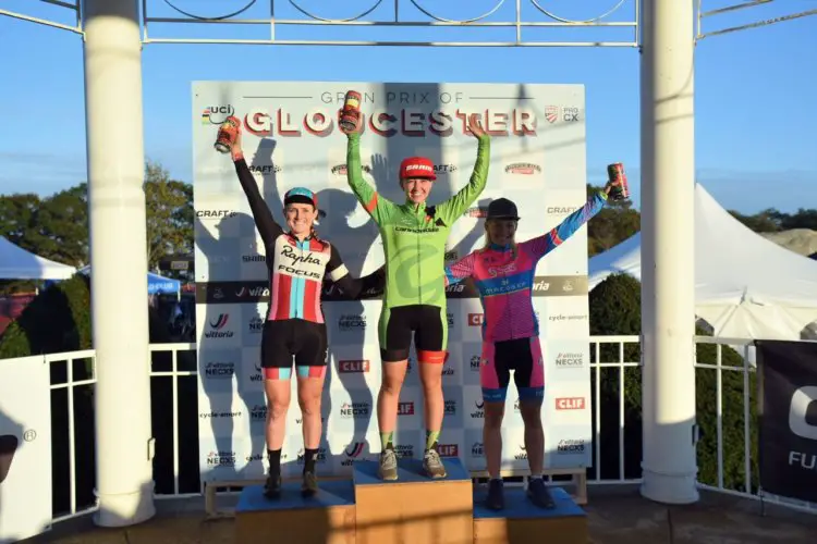 Women's podium Day 1 of GLoucester GP: Emma White, Ellen Noble, Christel Ferrier-Bruneau © C. McIntosh