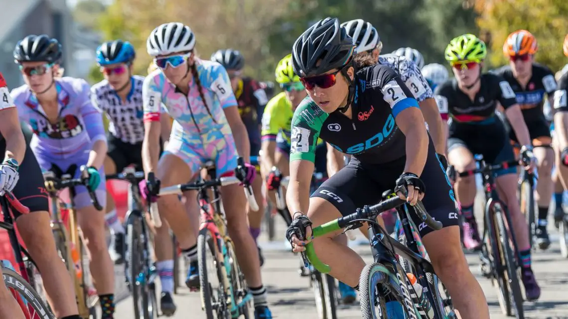 Amanda Nauman heads out onto the course after the holeshot. 2017 West Sacramento GP (Saturday). © J. Vander Stucken / Cyclocross Magazine