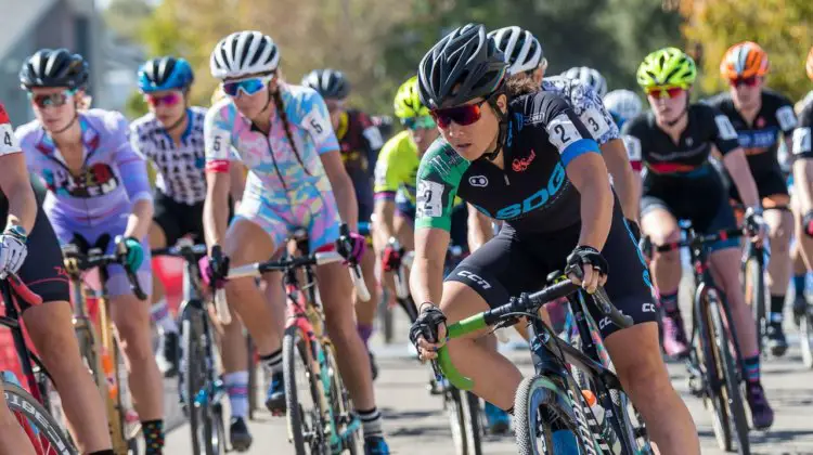 Amanda Nauman heads out onto the course after the holeshot. 2017 West Sacramento GP (Saturday). © J. Vander Stucken / Cyclocross Magazine