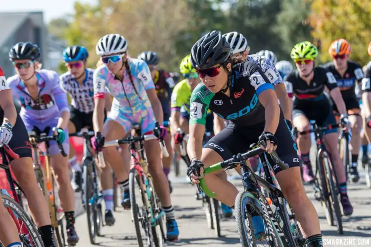 Amanda Nauman heads out onto the course after the holeshot. 2017 West Sacramento GP (Saturday). © J. Vander Stucken / Cyclocross Magazine